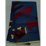 African Print Fabric/ Ankara - Blue, Dark Red, Beige 'Old School Clippers' Design, YARD or WHOLESALE