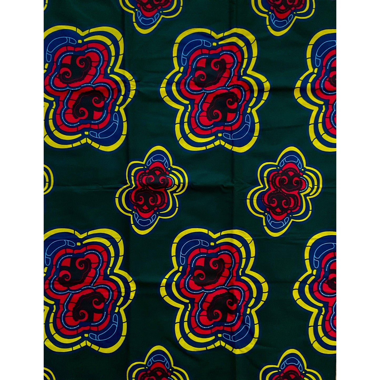 African Print Fabric/ Ankara - Dark Green, Red, Yellow 'Jiani Bold' YARD or WHOLESALE