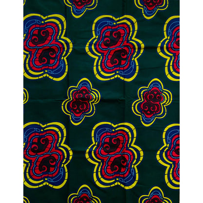 African Print Fabric/ Ankara - Dark Green, Red, Yellow 'Jiani Bold' YARD or WHOLESALE