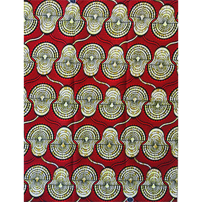 African Print Fabric/ Ankara - Red, Chartreuse, Brown ‘Mansa' Design, YARD or WHOLESALE