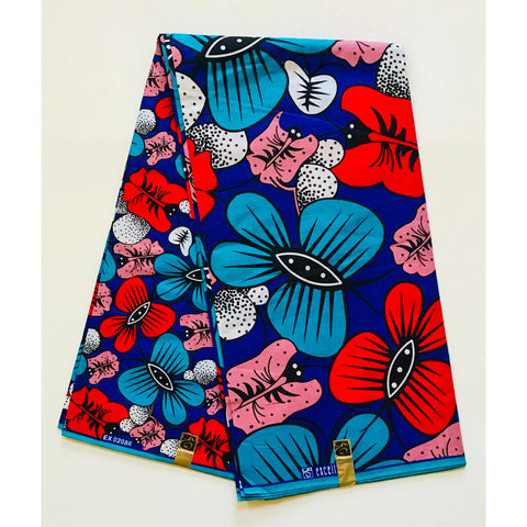 African Print Fabric/Ankara - Blue, Red, Pink, Black "Exotic Pressure" Design, YARD or WHOLESALE