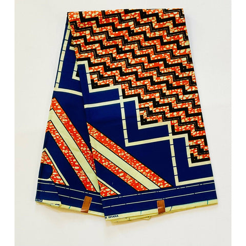 African Print Fabric/ Ankara - Blue, Orange, Beige 'Justice', YARD or WHOLESALE