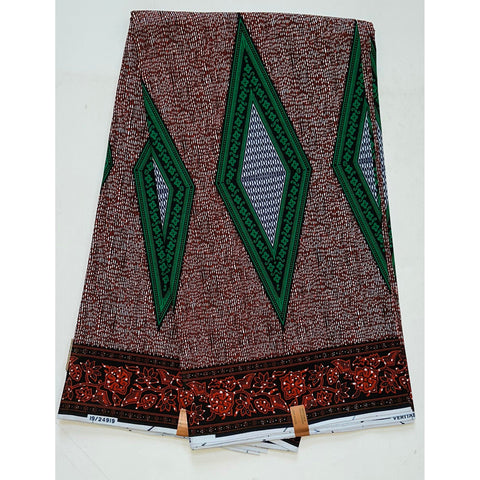 African Print Fabric/Ankara - Brown, Green "Obayemi," YARD or WHOLESALE