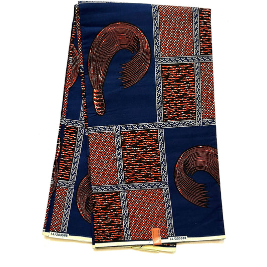 African Fabric/ Ankara - Navy, Brown 'Accoutrement of the Elite' YARD or WHOLESALE