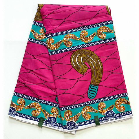 African Fabric/ Ankara - Pink, Teal, Brown 'Accoutrement of the Elite' YARD or WHOLESALE