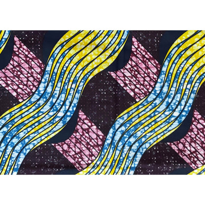 African Print Fabric/ Ankara - Wine, Blue, Yellow “Ladan Rhythm”, YARD or WHOLESALE