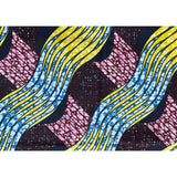 African Print Fabric/ Ankara - Wine, Blue, Yellow “Ladan Rhythm”, YARD or WHOLESALE