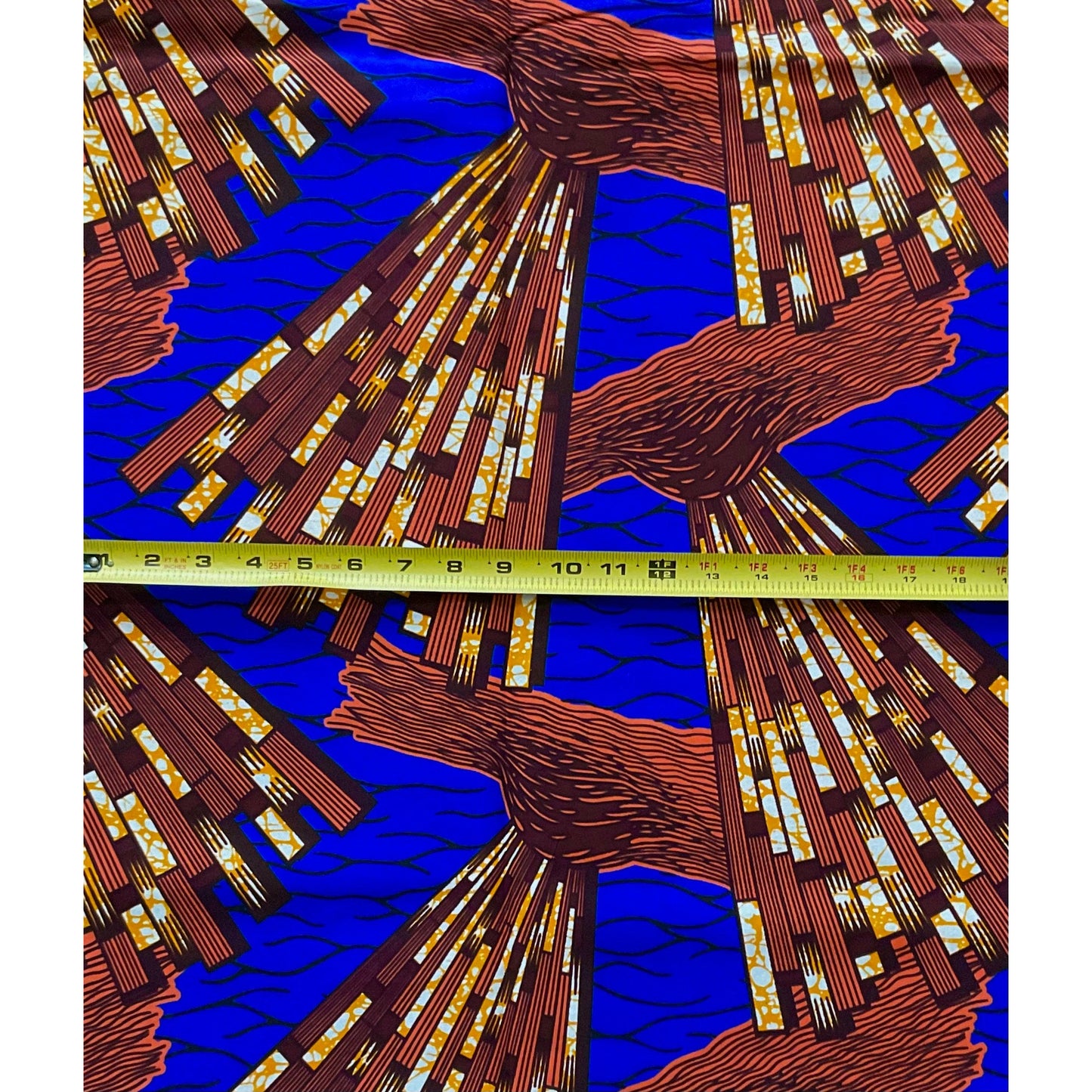 African Print Fabric/ Ankara - Blue, Brown 'Clean Sweep' Design, YARD or WHOLESALE