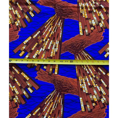 African Print Fabric/ Ankara - Blue, Brown 'Clean Sweep' Design, YARD or WHOLESALE