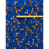African Print Fabric/ Ankara - Blue, Orange, Black 'Nwoko' Design, YARD or WHOLESALE