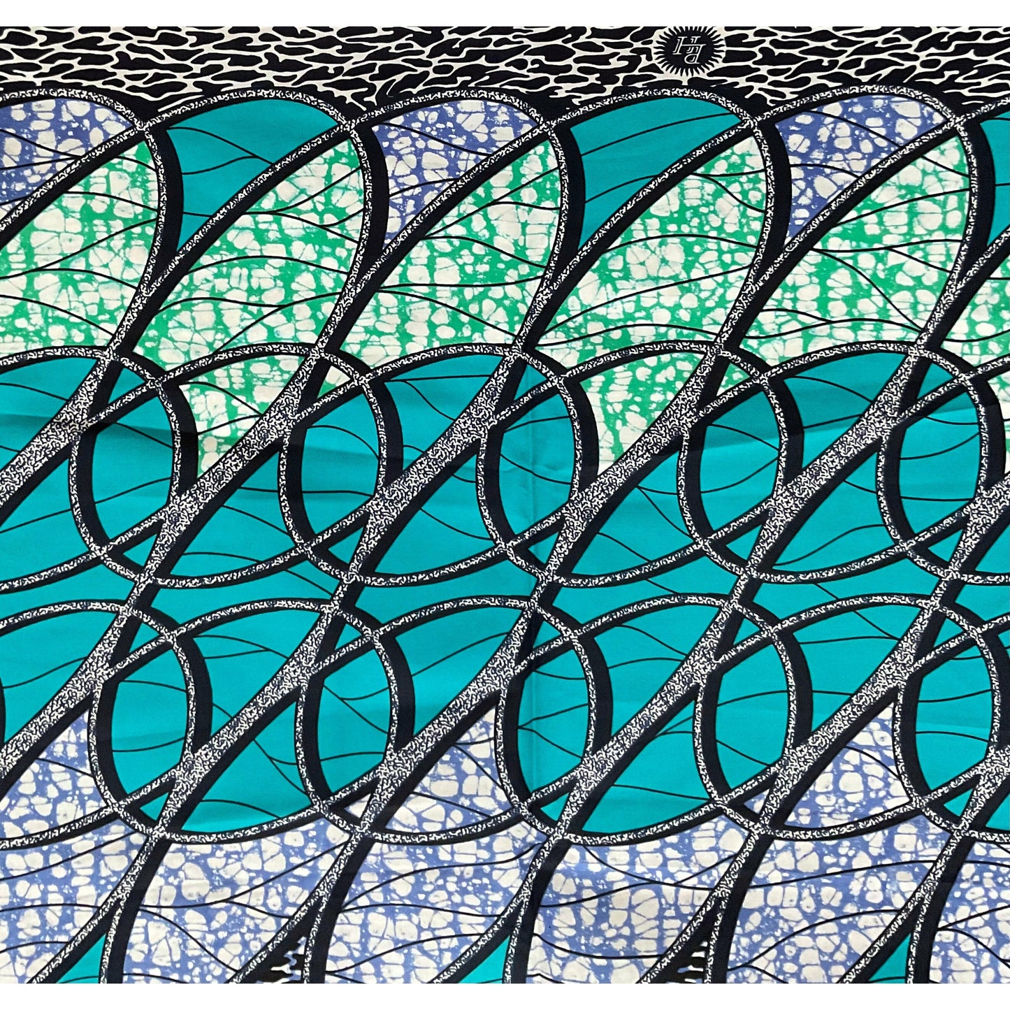 African Print Fabric/ Ankara - Turquoise, Green, Navy 'Kacou Ribbons' Design, YARD or WHOLESALE