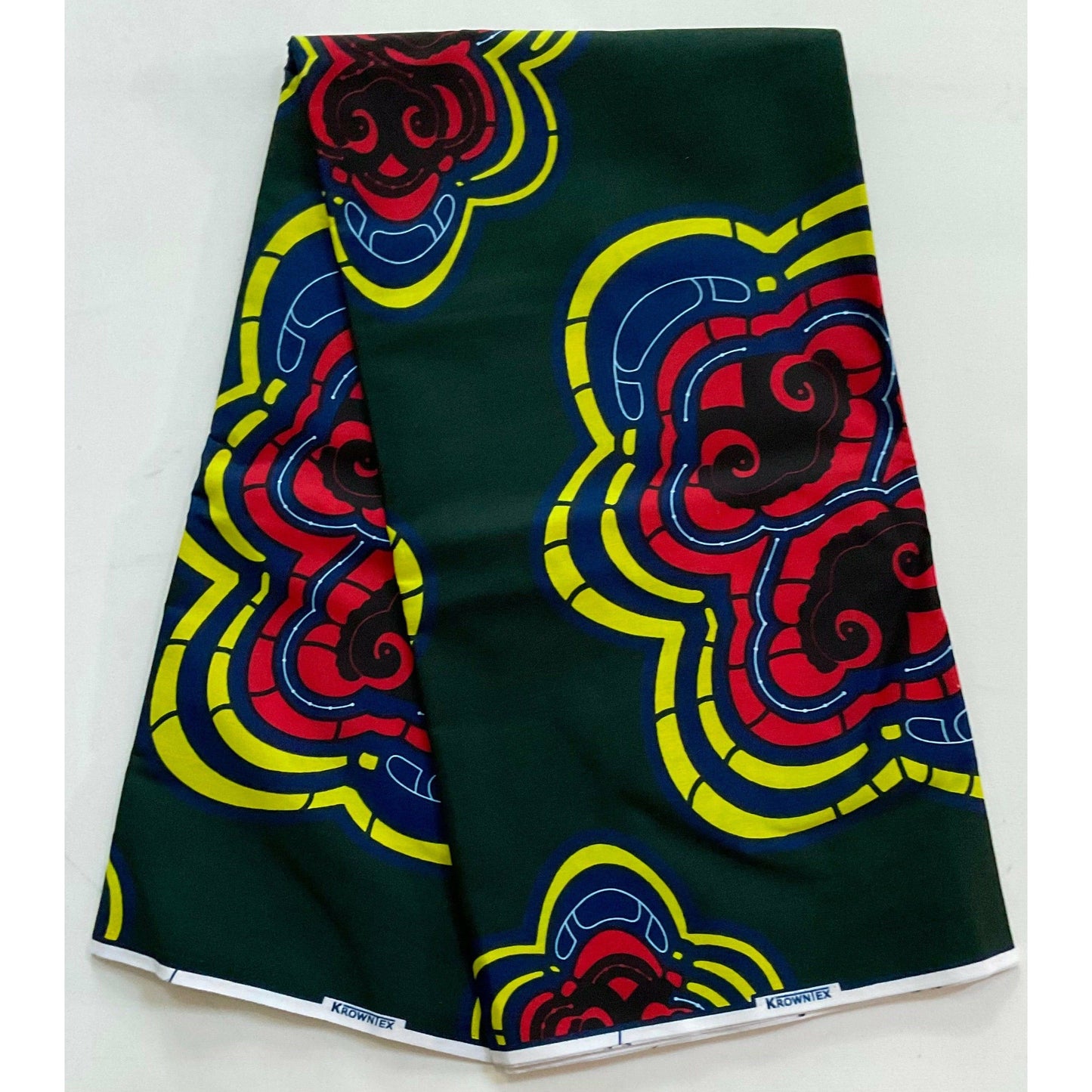 African Print Fabric/ Ankara - Dark Green, Red, Yellow 'Jiani Bold' YARD or WHOLESALE