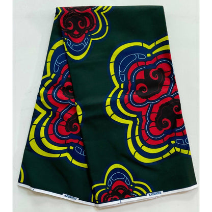 African Print Fabric/ Ankara - Dark Green, Red, Yellow 'Jiani Bold' YARD or WHOLESALE