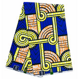 African Print Fabric/ Ankara - Blue, Yellow, Orange, Navy 'On Pace' YARD or WHOLESALE