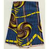 African Print Fabric/ Ankara - Teal, Periwinkle, Brown, Yellow 'Zaina Twirl' Design, YARD or WHOLESALE