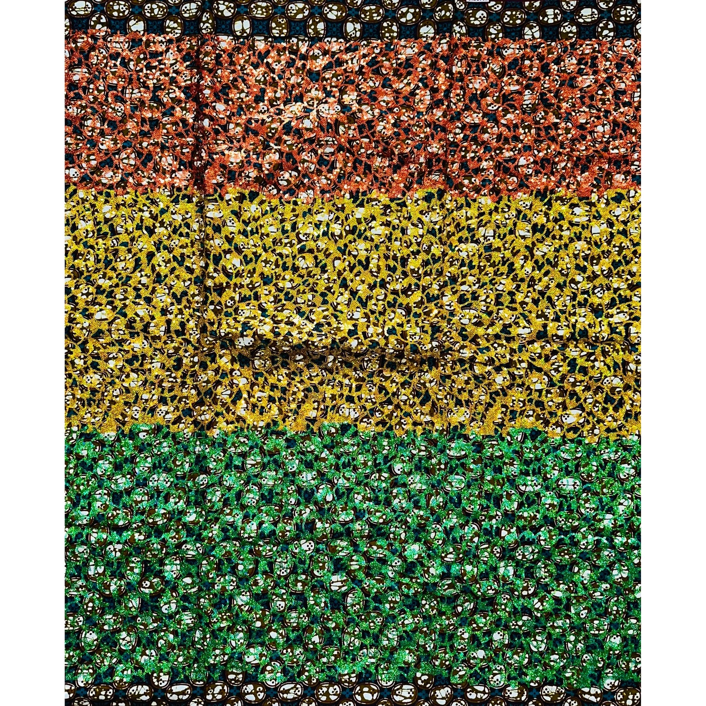 African Print Fabric/Sequined - Ankara: Green, Brown, Gold ‘Queen Saffa', Yard or Wholesale