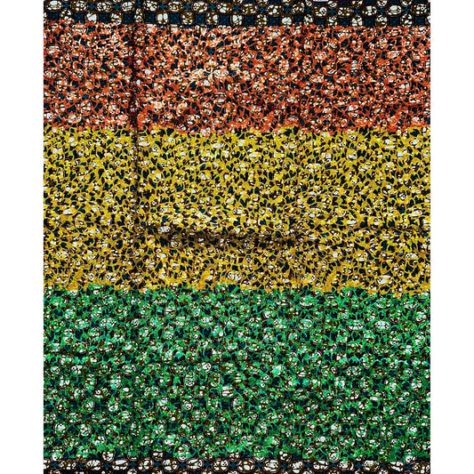 African Print Fabric/Sequined - Ankara: Green, Brown, Gold ‘Queen Saffa', Yard or Wholesale