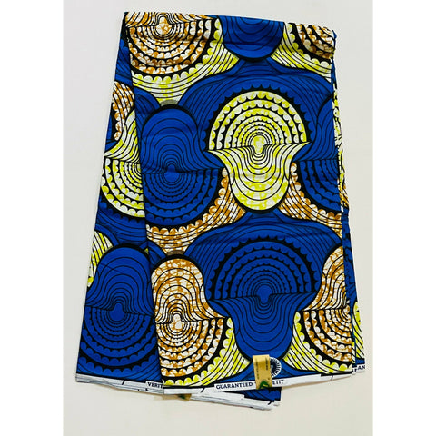 African Print Fabric/ Ankara - Blue, Chartreuse, Brown ‘Mansa' Design, YARD or WHOLESALE