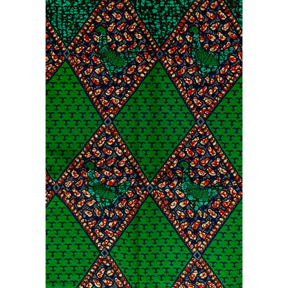 African Print Fabric/ Ankara - Green, Brown, Blue 'Turtle Dove', YARD or WHOLESALE
