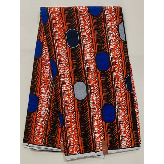 African Print Fabric/ Ankara - Orange, Blue, Black 'Coco Titi' Design, YARD or WHOLESALE
