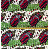 African Print Fabric/ Ankara - Green, Red, Cream 'Wrapped Right' Design