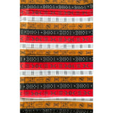 African Print, Chiffon Fabric- Black, Red, Brown, White "Duodu Rhythm", Per Yard