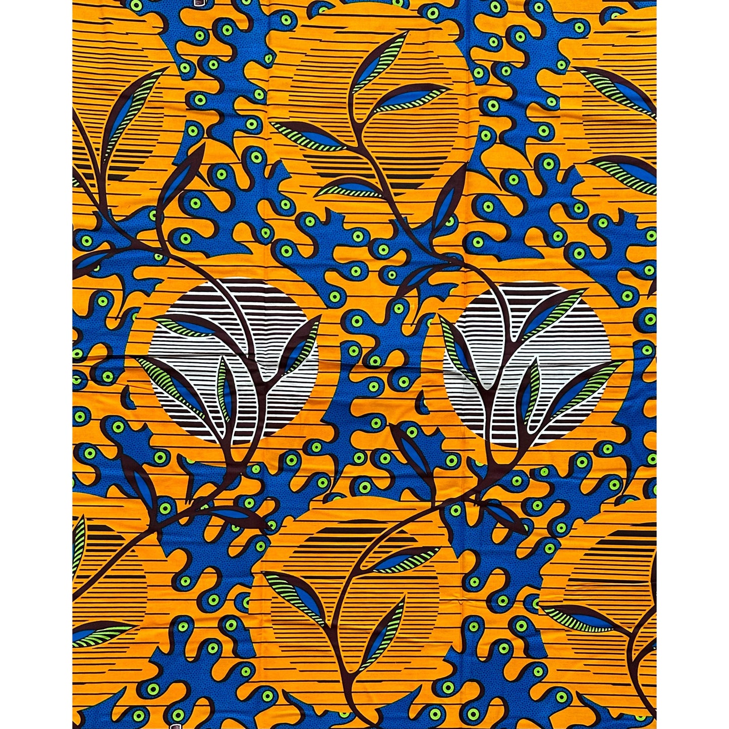 African Print Fabric/ Ankara - Orange, Blue, Green, Brown 'Celestial Puzzle,’ YARD or WHOLESALE