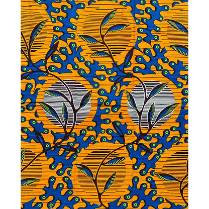 African Print Fabric/ Ankara - Orange, Blue, Green, Brown 'Celestial Puzzle,’ YARD or WHOLESALE