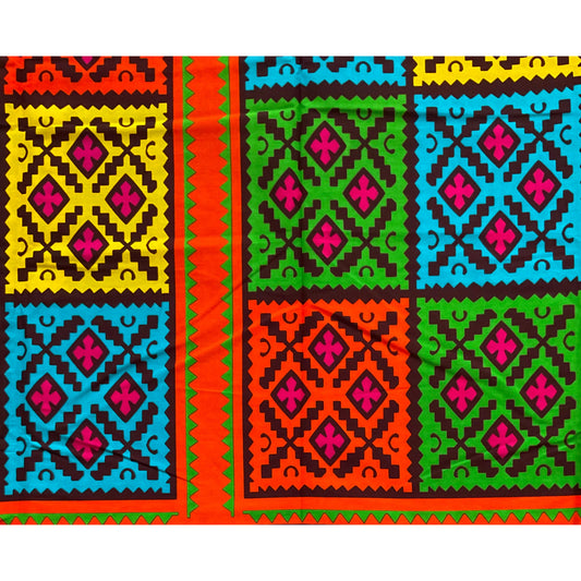 African Print Fabric/ Ankara - Orange, Green, Blue, Yellow 'Zulu Pop', YARD or WHOLESALE