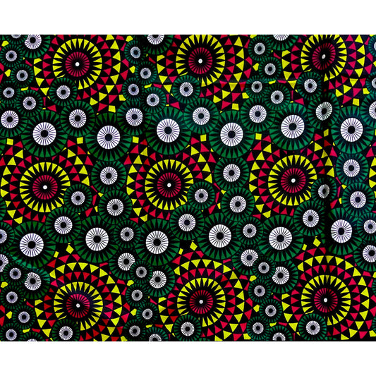 African Print Fabric/ Ankara - Green, Red, Yellow 'Luxor Dynasty', YARD OR WHOLESALE