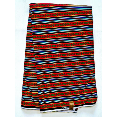 African Print Fabric/ Ankara - Red, Blue, Black 'Imran' Design, YARD or WHOLESALE