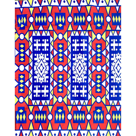 African Print Fabric/ Ankara - Blue, Red, Yellow 'Samakaka Pb' Design, YARD or WHOLESALE