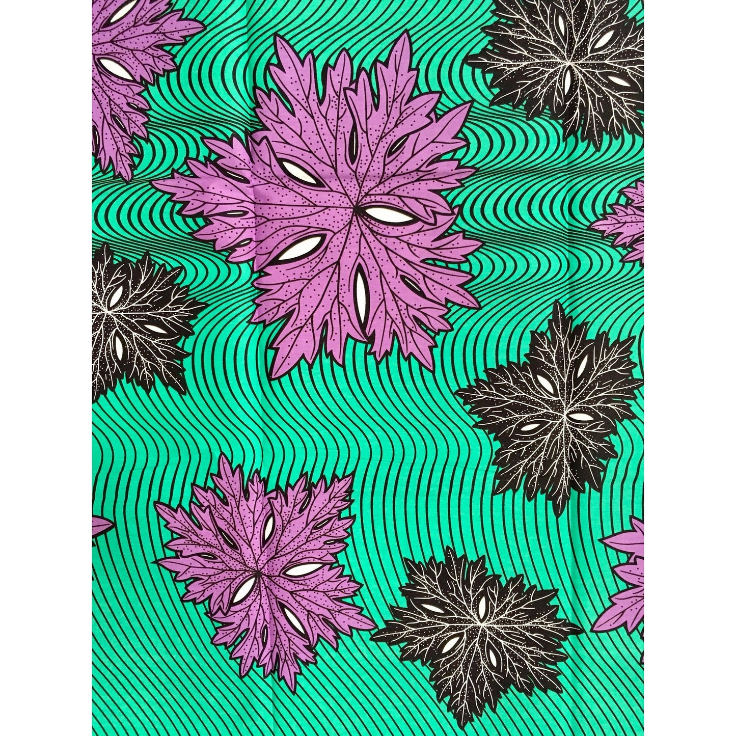 African Print Fabric/ Ankara - Turquoise, Purple, Brown "Fall Foliage", YARD or WHOLESALE