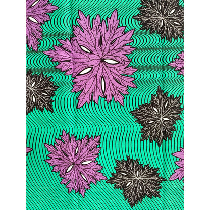 African Print Fabric/ Ankara - Turquoise, Purple, Brown "Fall Foliage", YARD or WHOLESALE