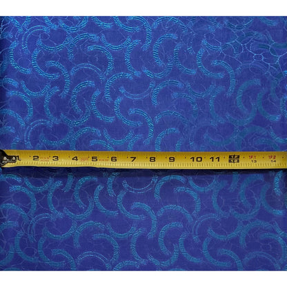 African Damask/ Metallic Jacquard/ Headtie, Gele Fabric - Blue ‘Link Up’, ~2 yards