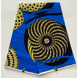 African Print Fabric/ Ankara - Blue, Yellow, Brown 'Wereji Round' Design, YARD or WHOLESALE
