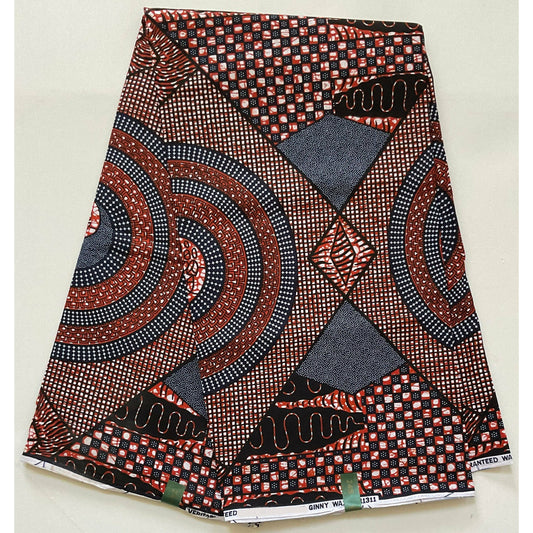African Print Fabric/ Ankara - Brown, Navy 'Shahir' Design, YARD or WHOLESALE
