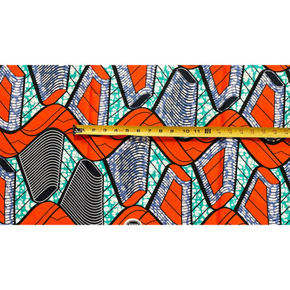 African Print Fabric/ Ankara - Orange, Turquoise, Blue 'Yasin' Design, YARD or WHOLESALE