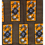 African Print Fabric/ Ankara - Orange, Navy ‘Loba Garland', YARD or WHOLESALE