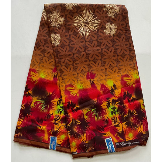 African Print Fabric/ Ankara - Brown, Red, Orange, Shimmery Gold 'Tropics in Paradise’ YARD or WHOLESALE