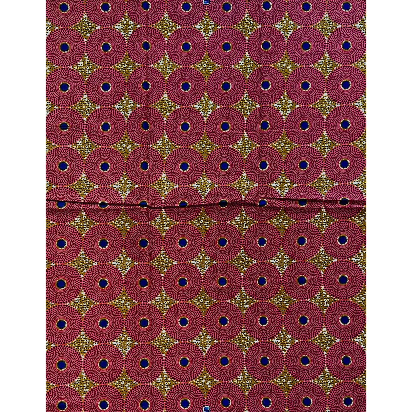 African Print Fabric/ Ankara - Brown, Pink, Navy 'Bullseye Mini' Design, YARD or WHOLESALE