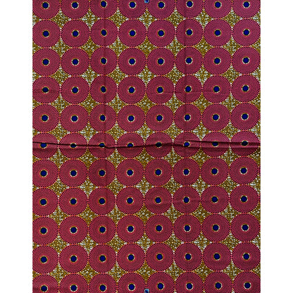 African Print Fabric/ Ankara - Brown, Pink, Navy 'Bullseye Mini' Design, YARD or WHOLESALE