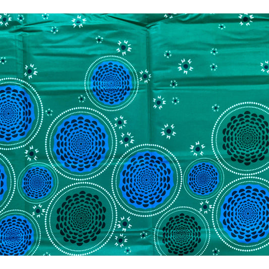 African Print Fabric/ Ankara - Green, Blue, White 'Riva' Design, YARD or WHOLESALE