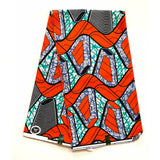 African Print Fabric/ Ankara - Orange, Turquoise, Blue 'Yasin' Design, YARD or WHOLESALE