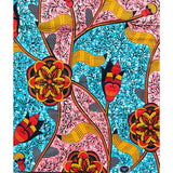 African Print Fabric/ Ankara - Orange, Blue, Pink 'Along Shere Hills,' YARD or WHOLESALE