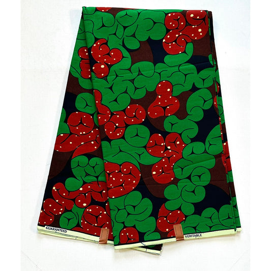 African Print Fabric/ Ankara - Brown, Green, Navy 'Knotted Compaore', YARD or WHOLESALE