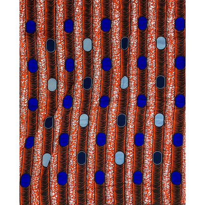 African Print Fabric/ Ankara - Orange, Blue, Black 'Coco Titi' Design, YARD or WHOLESALE