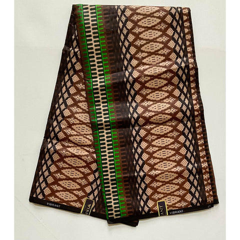 African Print Fabric/ Ankara - Brown, Green 'Glam Skin,' YARD or WHOLESALE