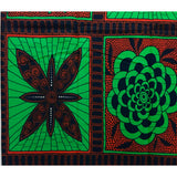 African Print Fabric/ Ankara - Green, Brown, Navy 'Snap & Bloom,' YARD or WHOLESALE