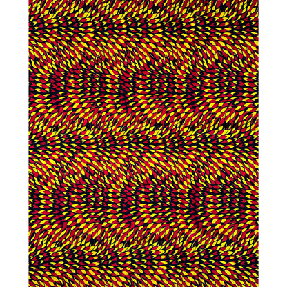 African Print Fabric/ Ankara - Red, Yellow, Black 'Dada Illusion' Design, YARD or WHOLESALE